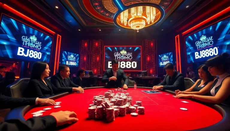Engage with Đá Gà Thomo BJ888 at a vibrant online casino featuring thrilling gamblers and professional dealers.
