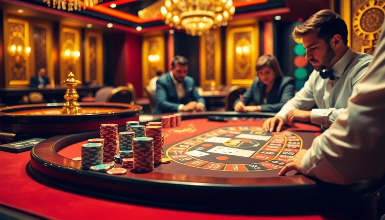 Engaging atmosphere at the TX88 themed casino with vibrant poker chips and roulette wheel.