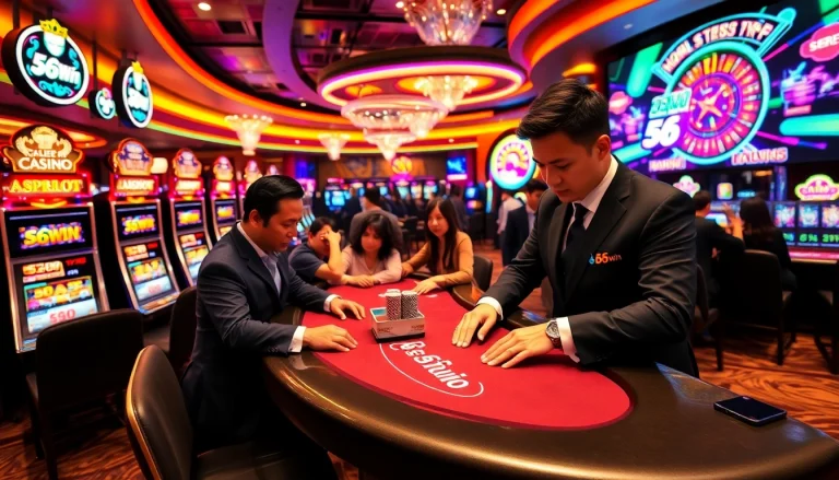 Experience the thrill of winning at 56win casino with high-stakes poker and vibrant slot machines.