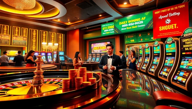 Dynamic betting action at Nhà cái OK9, showcasing a luxurious casino atmosphere with roulette and poker elements.