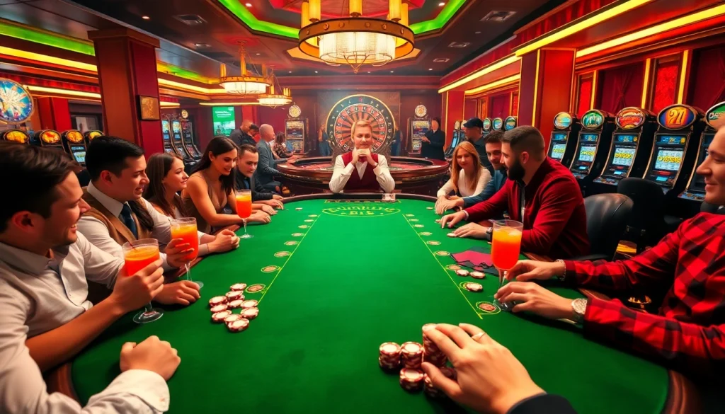 Exciting poker action at KJC Gaming casino with vibrant tables and luxurious atmosphere.