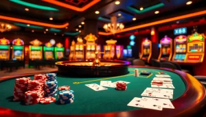 X88 highlights a luxurious casino environment featuring dynamic poker chips and cards on a vibrant gaming table.