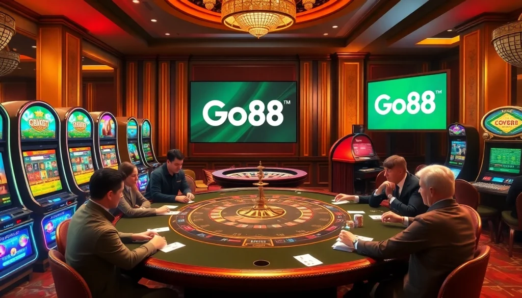 Play engaging card games at Go88's luxurious online casino featuring vibrant slot machines.