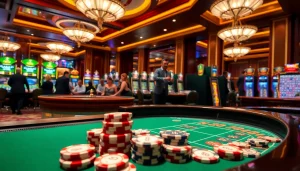 Experience NK88 winnings at a vibrant casino table surrounded by eager gamblers and luxurious decor.
