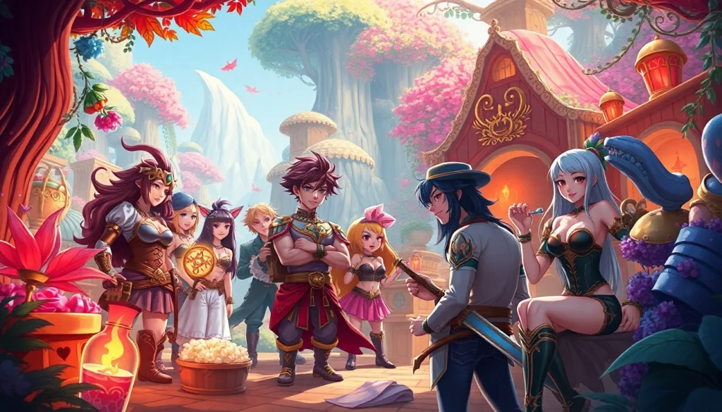 Engaging scene from a vibrant porn game featuring fantasy characters and magical elements.