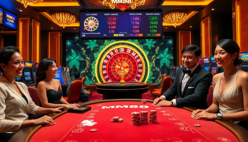 Experience high-stakes excitement at MM88 with vibrant casino games and elegant decor.