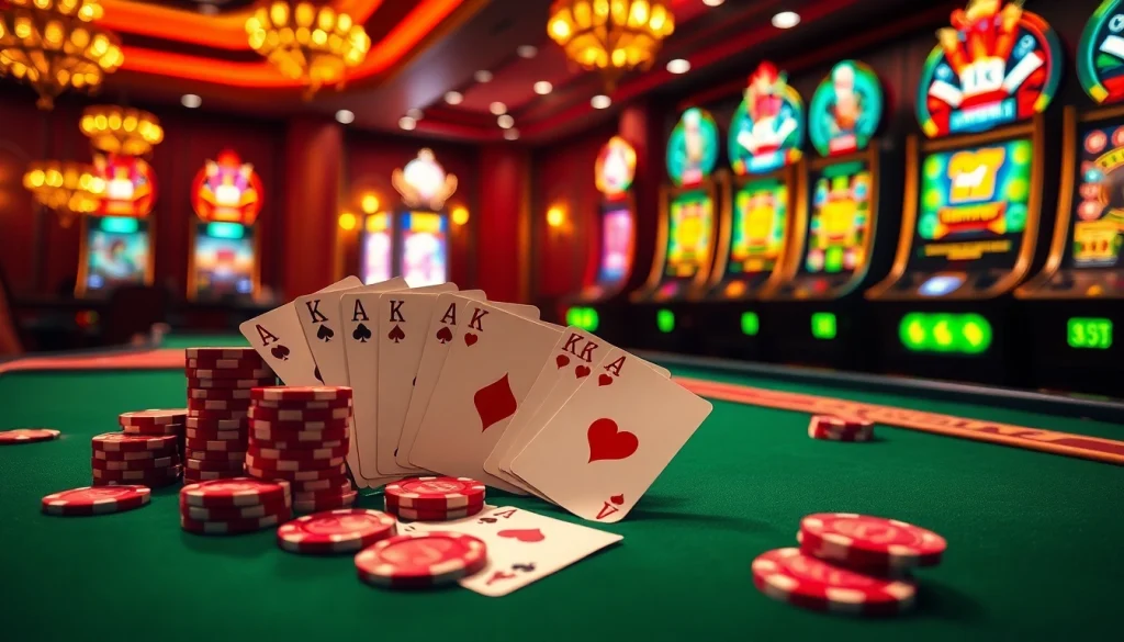 Experience the thrill of king33 in a vibrant casino scene filled with poker and slot excitement.