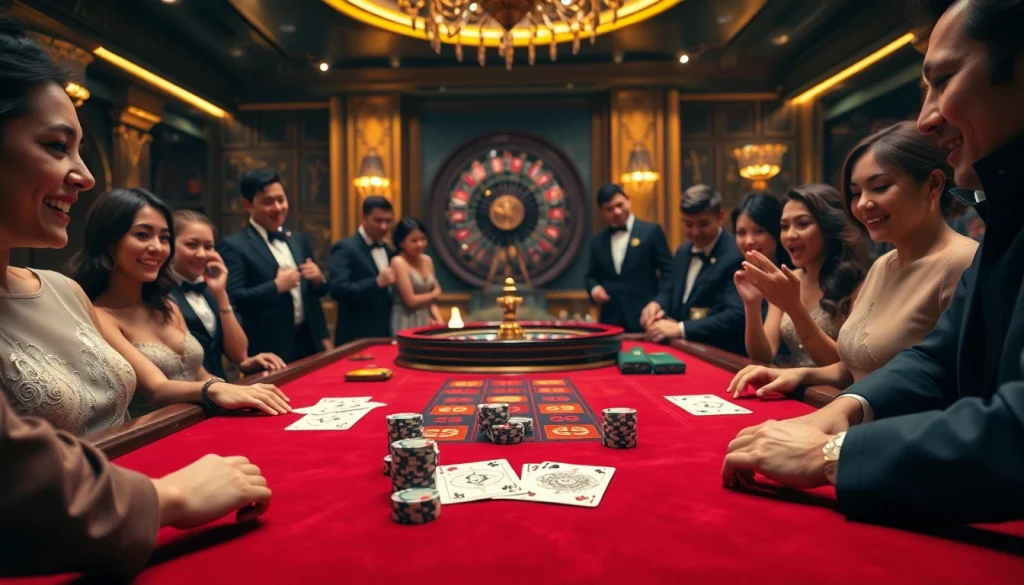 Players engaging at a GG 88 casino table, experiencing the thrill of poker in a luxurious setting.