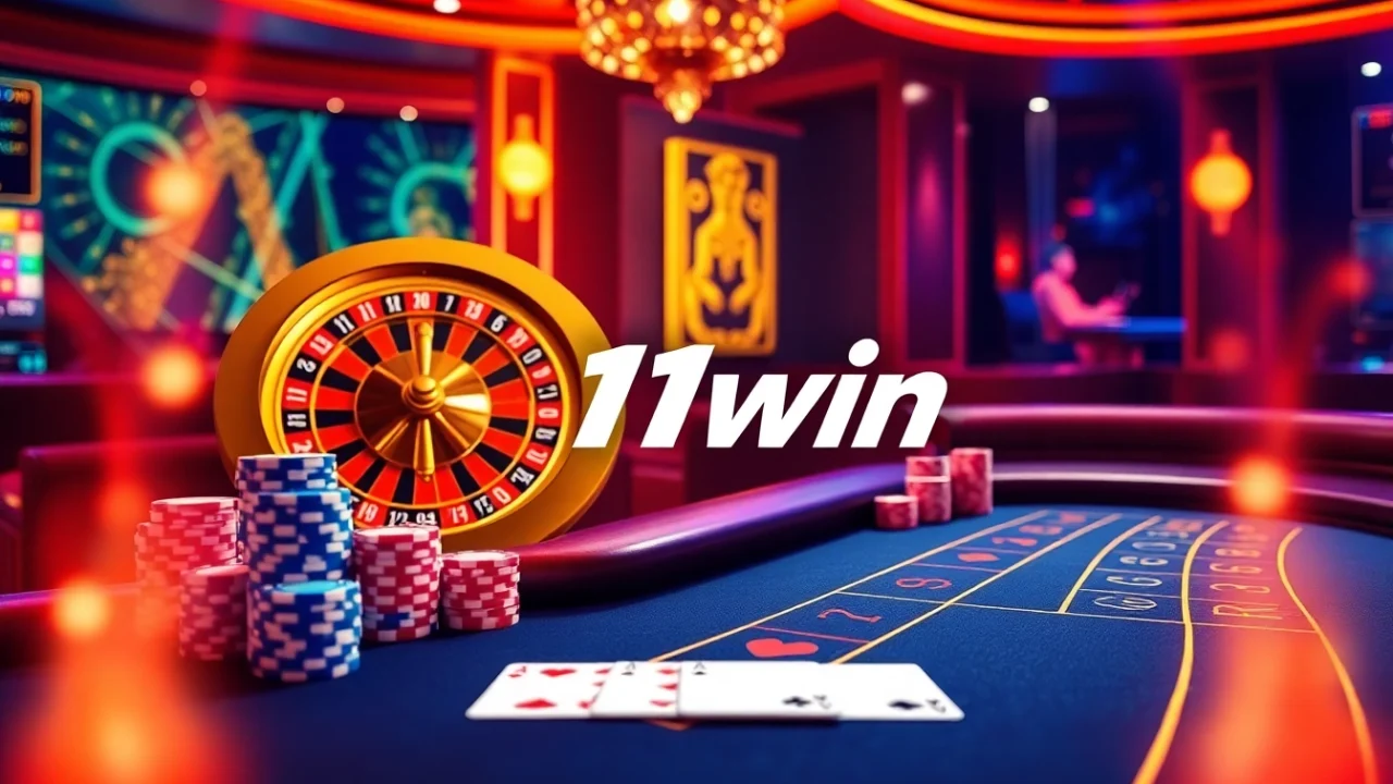 Experience the excitement of 11win casino with vibrant tables and colorful chips in a luxurious setting.
