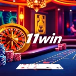Experience the excitement of 11win casino with vibrant tables and colorful chips in a luxurious setting.