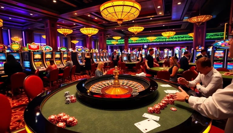 Exciting gaming experience at KJC's luxurious casino with roulette and poker action.