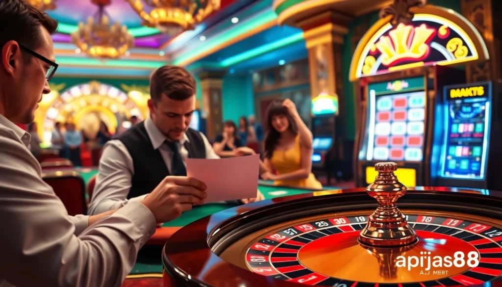 Players engaging with apiraja88 slot machines, showcasing excitement and gaming strategy.