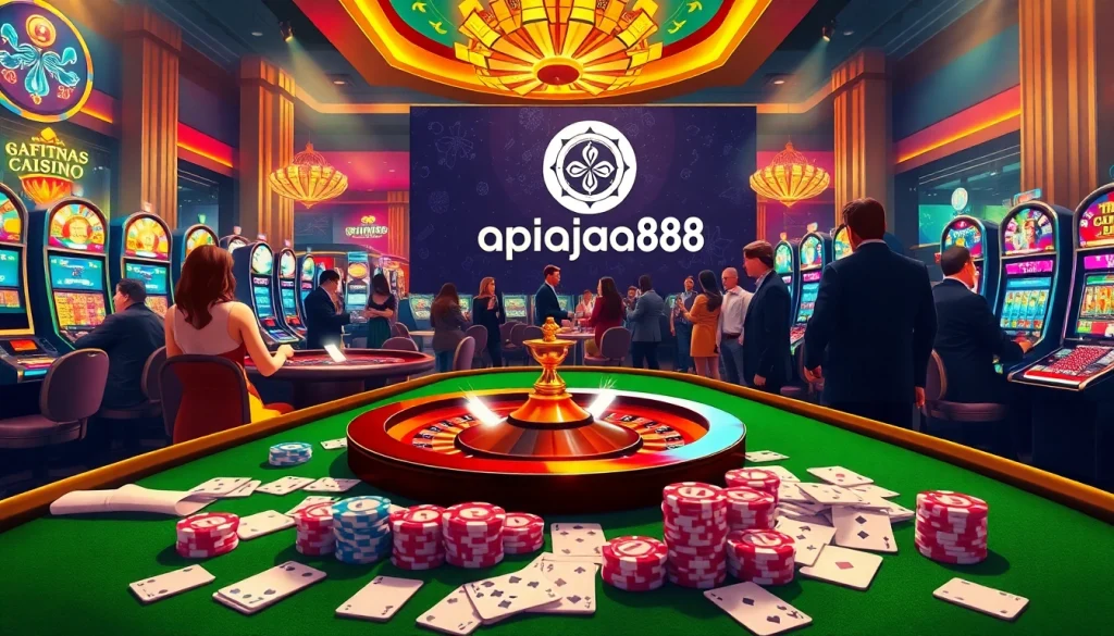 Players enjoying a thrilling casino experience at apiraja88 with roulette and slot machines.