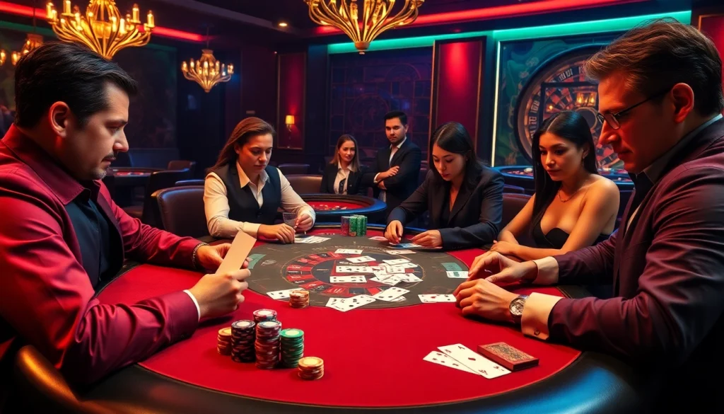 Hitclub players enjoying a high-stakes poker game with vibrant casino elements.