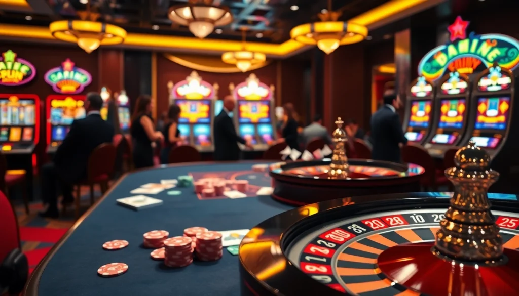 Rasakan sensasi bermain kasino Datukwin dengan keping poker yang berwarna-warni dan mesin slot yang berputar.