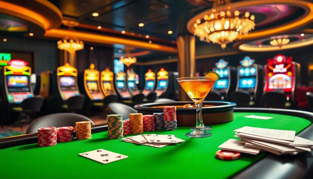 Experience the thrill of 789CLUB with vibrant poker tables and colorful chips in a luxurious casino setting.