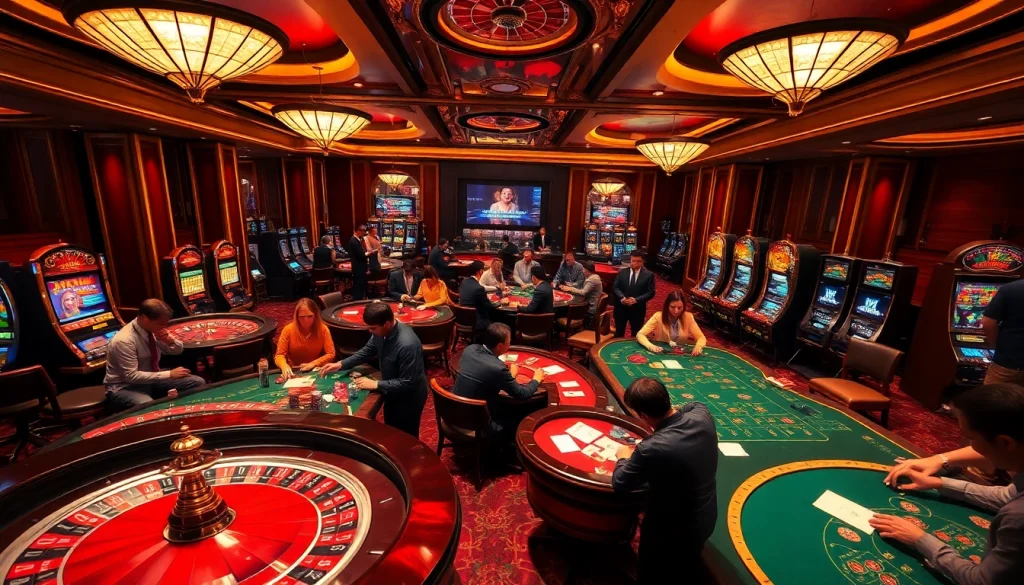 Experience the thrill of gaming at https://fly88.services/ with a vibrant casino scene filled with eager players and classic gambling elements.