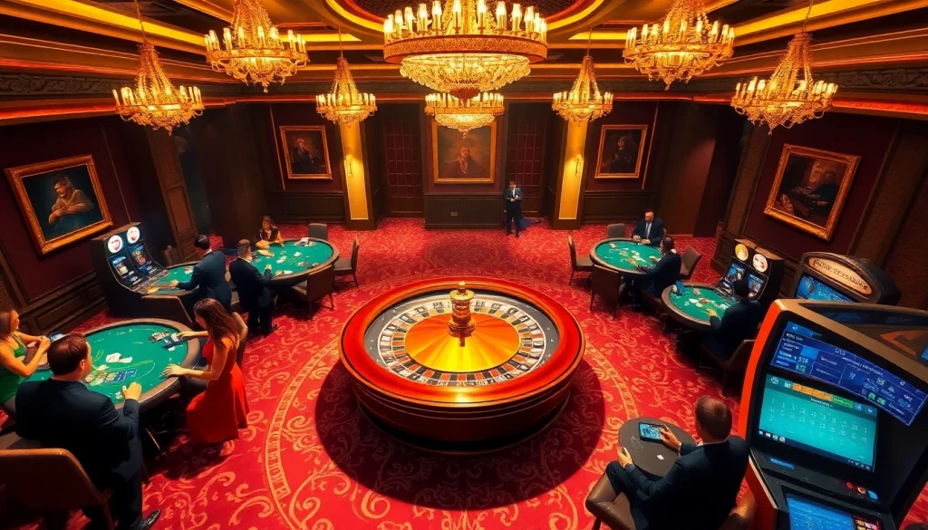 Experience excitement at rr88 trang chủ with players engaging at roulette and poker tables.
