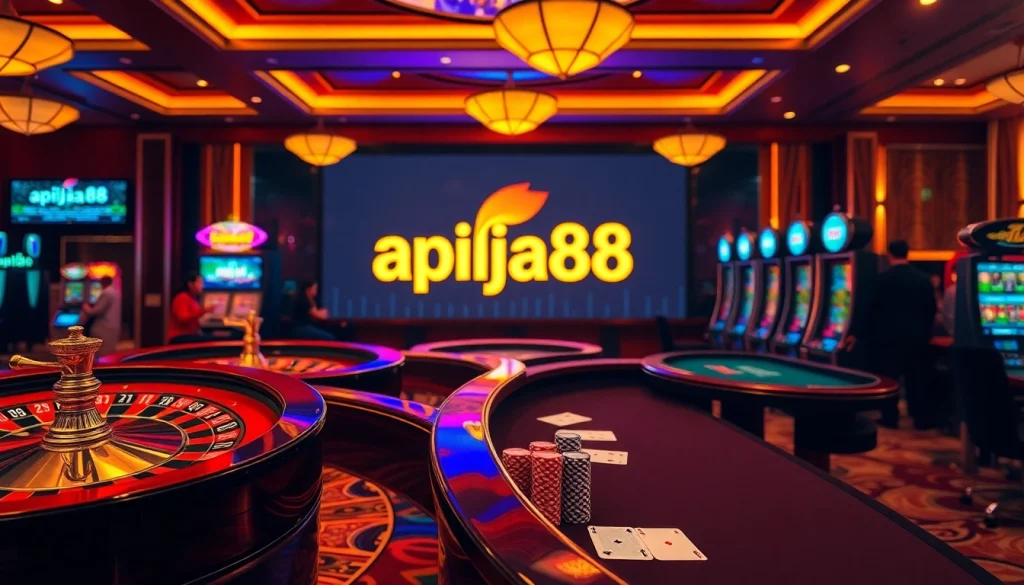 Experience the thrilling gaming atmosphere at apiraja88 with vibrant casino visuals and engaged players.