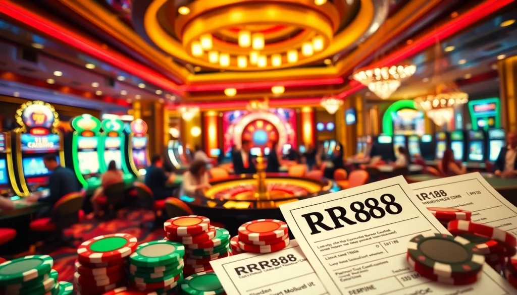 Experience thrilling gameplay at RR88 with vibrant casino tables and colorful poker chips.