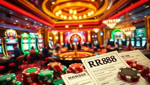 Experience thrilling gameplay at RR88 with vibrant casino tables and colorful poker chips.