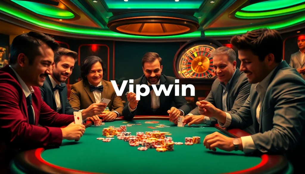 Experience thrilling moments at Vipwin's high-stakes poker table with vibrant chips and exciting gameplay.