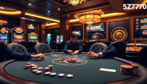 Engaging poker game in a luxurious casino setting, highlighting 5Z777 themed gambling excitement.