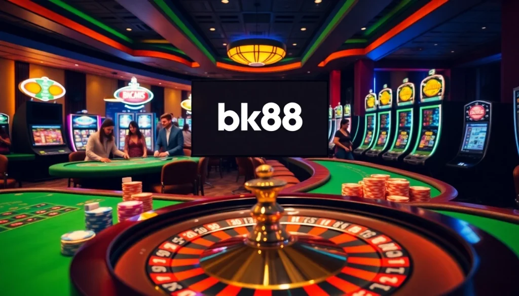 Experience the excitement of bk88 casino with vibrant tables and thrilling gambling elements.