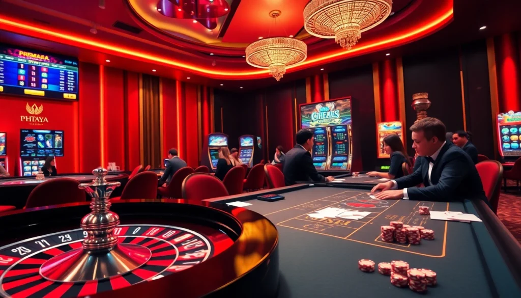 Players enjoying an exciting gaming experience at phtaya.ac, featuring roulette, poker, and vibrant casino elements.