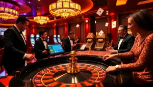 Hitclub players engaging in a thrilling casino game at a luxurious roulette table.
