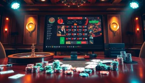 Engage with exciting gaming at trang chủ zbet featuring poker chips, cards, and a roulette wheel.