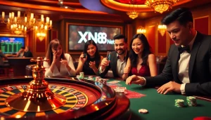 Experience thrilling gameplay at xn88 net with vibrant casino elements including poker chips and roulette wheels.